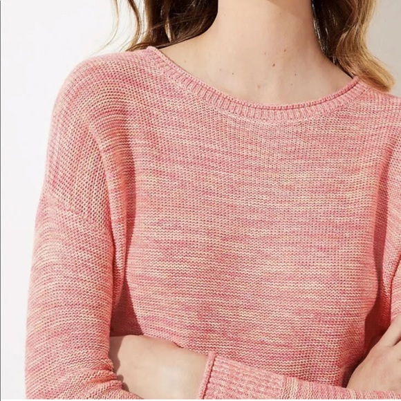 NWT LOFT Size L Marled Elliptical Hem Sweater Pink - Picture 3 of 6